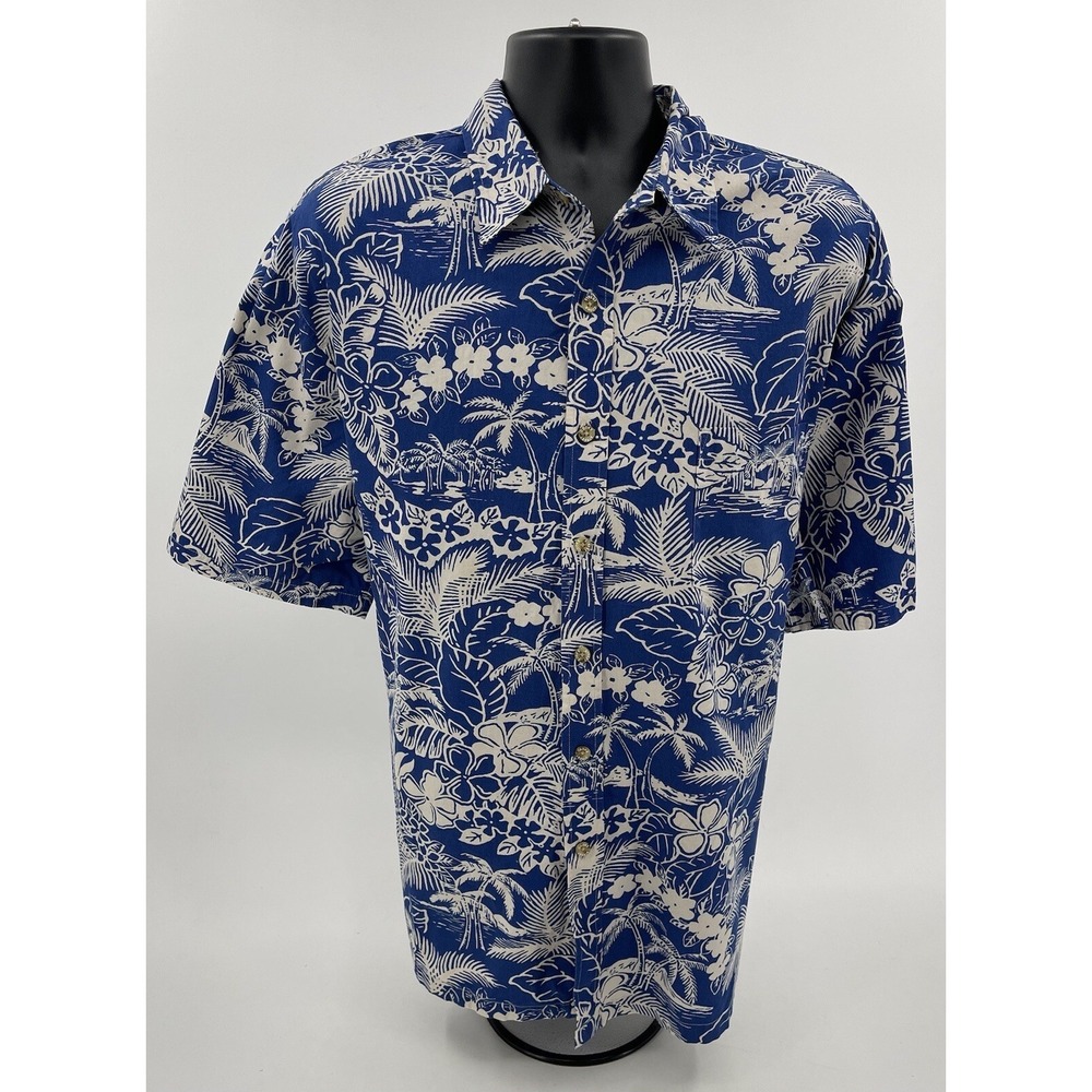 Cooke Street Floral Print Blue & White Button Up S/S Hawaiian Men's XXL